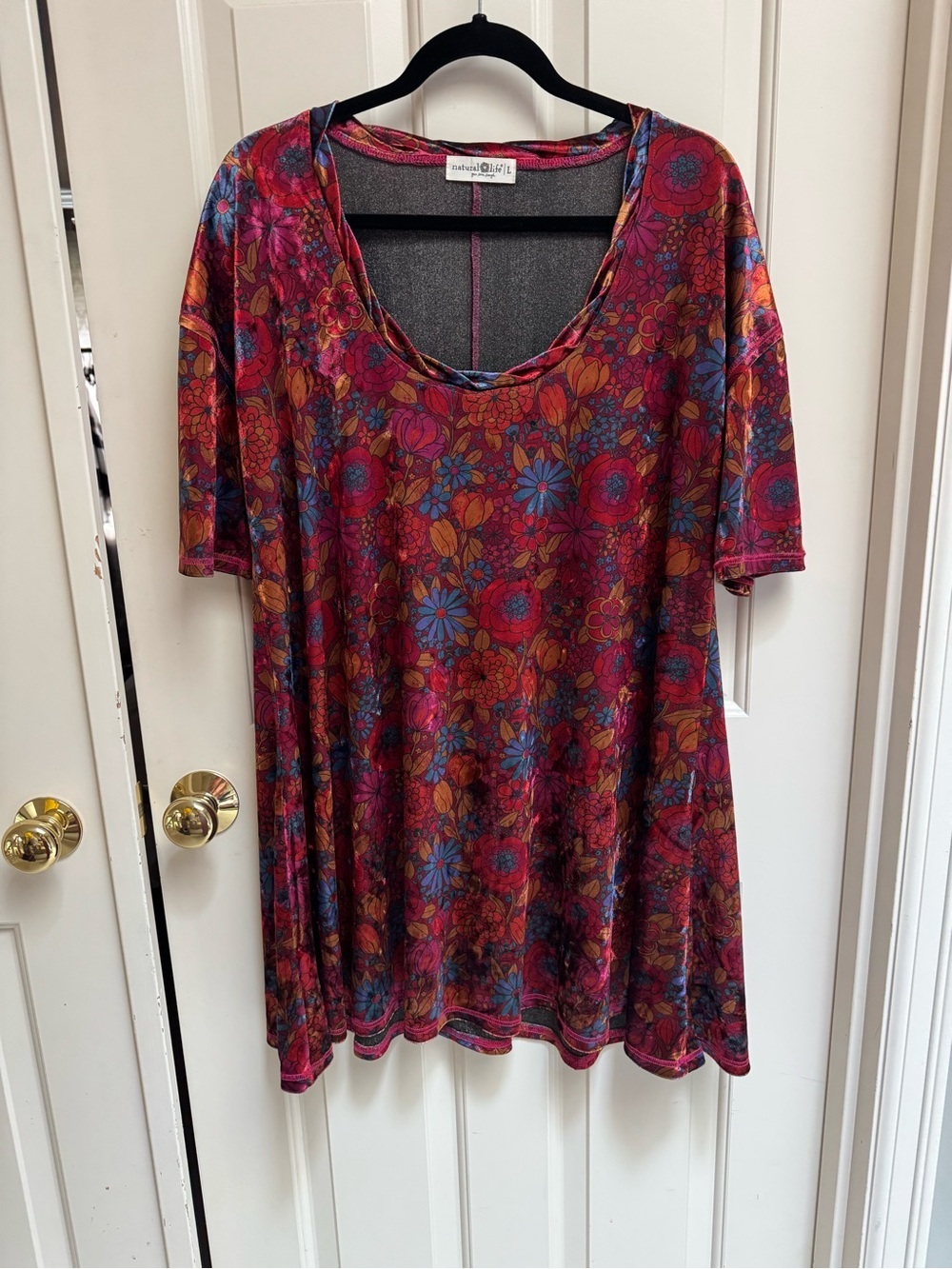 NATURAL LIFE Velvet Floral Scoop-Neck Mini Dress/ Tunic